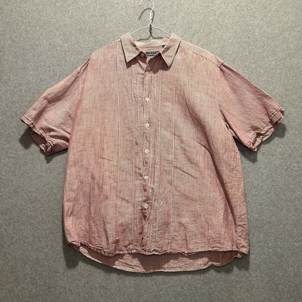 Cubavera Men’s Red Pinstriped Linen Blend Casual Cuban Button Up Size XL